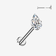 Implant Grade Titanium OneFit Threadless Teardrop Gem Sparkle Top Flat Back Labret