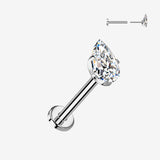 Implant Grade Titanium OneFit Threadless Teardrop Gem Sparkle Top Flat Back Labret