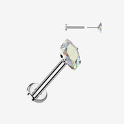 Implant Grade Titanium OneFit Threadless Marquise Gem Sparkle Top Flat Back Labret