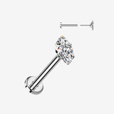 Implant Grade Titanium OneFit Threadless Marquise Gem Sparkle Top Flat Back Labret