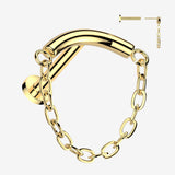 Implant Grade Titanium OneFit Threadless Golden Chained Curved Bar Top Flat Back Labret