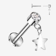 Implant Grade Titanium OneFit Threadless Sparkle Dangle Star Top Flat Back Labret