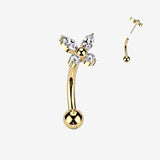 Implant Grade Titanium OneFit Threadless Golden Butterfly Sparkle Top Curved Barbell