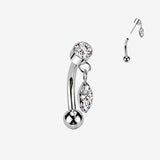 Implant Grade Titanium OneFit Threadless Gem Sparkle Marquise Dangle Top Curved Barbell