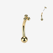 Implant Grade Titanium OneFit Threadless Golden Bali Beads Trinity Top Curved Barbell