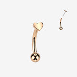 Implant Grade Titanium OneFit Threadless Rose Gold Dainty Heart Top Curved Barbell
