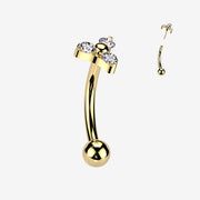 Implant Grade Titanium OneFit Threadless Golden Trinity Sparkle Top Curved Barbell