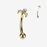 Implant Grade Titanium OneFit Threadless Golden Trinity Sparkle Top Curved Barbell