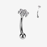 Implant Grade Titanium OneFit Threadless Brilliant Flower Sparkle Top Curved Barbell-Clear Gem