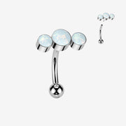 Implant Grade Titanium OneFit Threadless Bubble Trio Fire Opal Top Curved Barbell