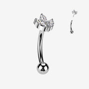 Implant Grade Titanium OneFit Threadless Marquise Flower Sparkle Top Curved Barbell