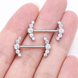 Detail View 2 of A Pair of Implant Grade Titanium OneFit Threadless Sparkle Ray Multi-Gem Nipple Barbell-Clear Gem