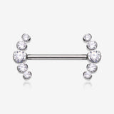 A Pair of Implant Grade Titanium Threadless Sparkle Ray Multi-Gem Nipple Barbell