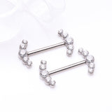 Detail View 1 of A Pair of Implant Grade Titanium OneFit Threadless Sparkle Ray Multi-Gem Nipple Barbell-Clear Gem