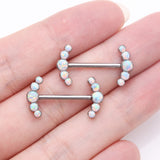 Detail View 2 of A Pair of Implant Grade Titanium OneFit Threadless Fire Opal Ray Multi-Gem Nipple Barbell-White Opal