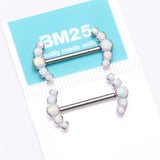 Detail View 3 of A Pair of Implant Grade Titanium OneFit Threadless Fire Opal Ray Multi-Gem Nipple Barbell-White Opal