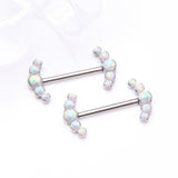 Detail View 1 of A Pair of Implant Grade Titanium OneFit Threadless Fire Opal Ray Multi-Gem Nipple Barbell-White Opal