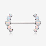 A Pair of Implant Grade Titanium Threadless Fire Opal Ray Multi-Gem Nipple Barbell
