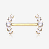 A Pair of Pure24K Implant Grade Titanium OneFit Threadless Sparkle Ray Multi-Gem Nipple Barbell-Clear Gem