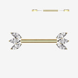 A Pair of Implant Grade Titanium OneFit Threadless Golden Marquise Flower Sparkle Nipple Barbell