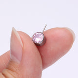 Detail View 2 of Implant Grade Titanium OneFit Threadless Bezel Set Sparkle Front Facing Part-Pink