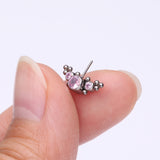 Detail View 2 of Implant Grade Titanium OneFit Threadless Sparkle Arc Bali Beads Front Facing Part-Pink