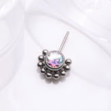 Detail View 1 of Implant Grade Titanium OneFit Threadless Bali Beaded Floral Sparkle Front Facing Part-Aurora Borealis