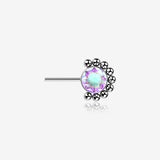 Implant Grade Titanium OneFit Threadless Bali Beaded Floral Sparkle Front Facing Part-Aurora Borealis