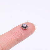 Detail View 2 of Implant Grade Titanium OneFit Threadless Bali Beaded Floral Fire Opal Front Facing Part-Purple Opal