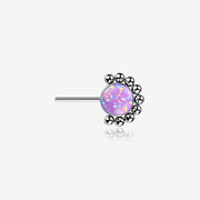 Implant Grade Titanium OneFit Threadless Bali Beaded Floral Fire Opal Front Facing Part