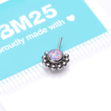 Detail View 3 of Implant Grade Titanium OneFit Threadless Bali Beaded Floral Fire Opal Front Facing Part-Purple Opal