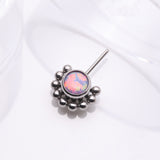 Detail View 1 of Implant Grade Titanium OneFit Threadless Bali Beaded Floral Fire Opal Front Facing Part-Purple Opal