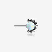 Implant Grade Titanium OneFit Threadless Bali Beaded Floral Fire Opal Front Facing Part