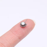 Detail View 2 of Implant Grade Titanium OneFit Threadless Bali Beaded Floral Fire Opal Front Facing Part-White Opal