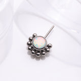 Detail View 1 of Implant Grade Titanium OneFit Threadless Bali Beaded Floral Fire Opal Front Facing Part-White Opal