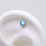Detail View 1 of Implant Grade Titanium OneFit Threadless Bezel Set Sparkle Gem Top Part-Aqua