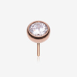 Implant Grade Titanium OneFit Threadless Rose Gold Bezel Set Sparkle Gem Top Part-Clear Gem