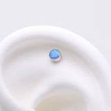 Detail View 1 of Implant Grade Titanium OneFit Threadless Bezel Round Fire Opal Sparkle Top Part-Blue Opal