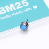 Detail View 3 of Implant Grade Titanium OneFit Threadless Bezel Round Fire Opal Sparkle Top Part-Blue Opal