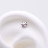 Detail View 1 of Implant Grade Titanium OneFit Threadless Brilliant Sparkle Flower Top Part-Aurora Borealis/Clear Gem