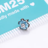 Detail View 3 of Implant Grade Titanium OneFit Threadless Brilliant Sparkle Flower Top Part-Aqua/Clear Gem