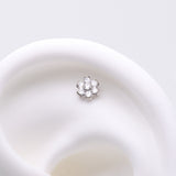 Detail View 1 of Implant Grade Titanium OneFit Threadless Brilliant Sparkle Flower Top Part-Clear Gem