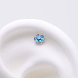 Detail View 1 of Implant Grade Titanium OneFit Threadless Brilliant Fire Opal Flower Top Part-Blue Opal