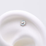 Detail View 1 of Implant Grade Titanium OneFit Threadless Brilliant Fire Opal Flower Top Part-White Opal