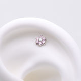 Detail View 1 of Implant Grade Titanium OneFit Threadless Brilliant Sparkle Flower Top Part-Pink/Clear Gem