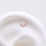 Detail View 1 of Implant Grade Titanium OneFit Threadless Rose Gold Brilliant Sparkle Flower Top Part-Clear Gem