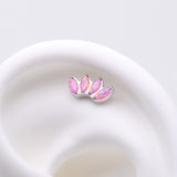 Detail View 1 of Implant Grade Titanium OneFit Threadless Marquise Fire Opal Sparkle Fan Top Part-Pink Opal