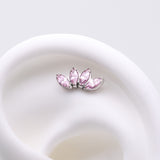 Detail View 1 of Implant Grade Titanium OneFit Threadless Brilliant Marquise Sparkle Fan Top Part-Pink