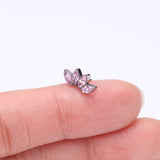 Detail View 2 of Implant Grade Titanium OneFit Threadless Brilliant Marquise Sparkle Fan Top Part-Pink