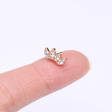 Detail View 2 of Implant Grade Titanium OneFit Threadless Golden Brilliant Marquise Sparkle Fan Top Part-Clear Gem